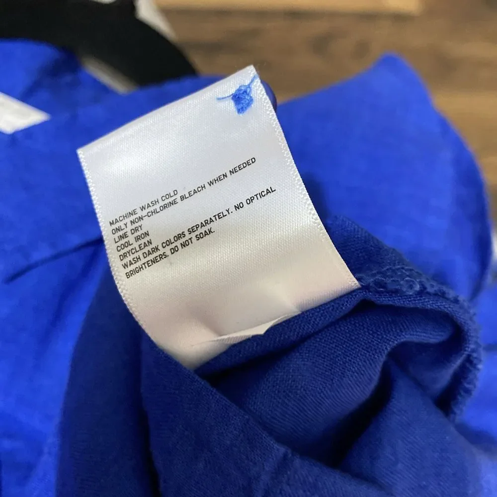 Uniqlo Women's 100% Linen Size Large Cobalt Blue Button Up Sleeveless top - Picture 5 of 5